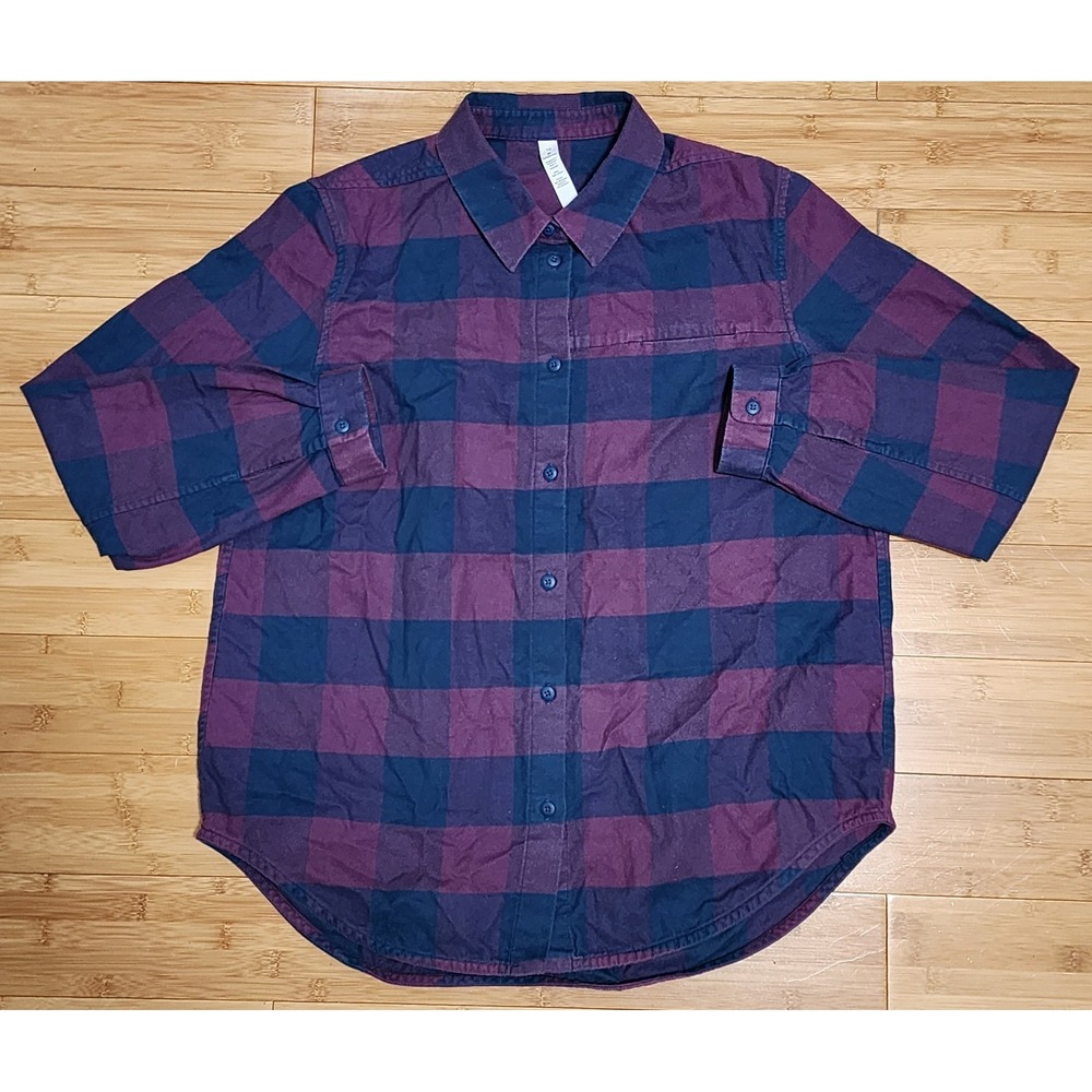 Lululemon Flannel Shirt Womens 10 Full Day Ahead Tartan Plaid Button Purple Blue